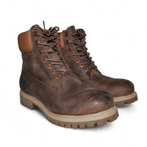 Timberland Mens 6" Nubuck Boots Size 7.5 Distressed Brown Leather Bronze Eyelets - Picture 2 of 11